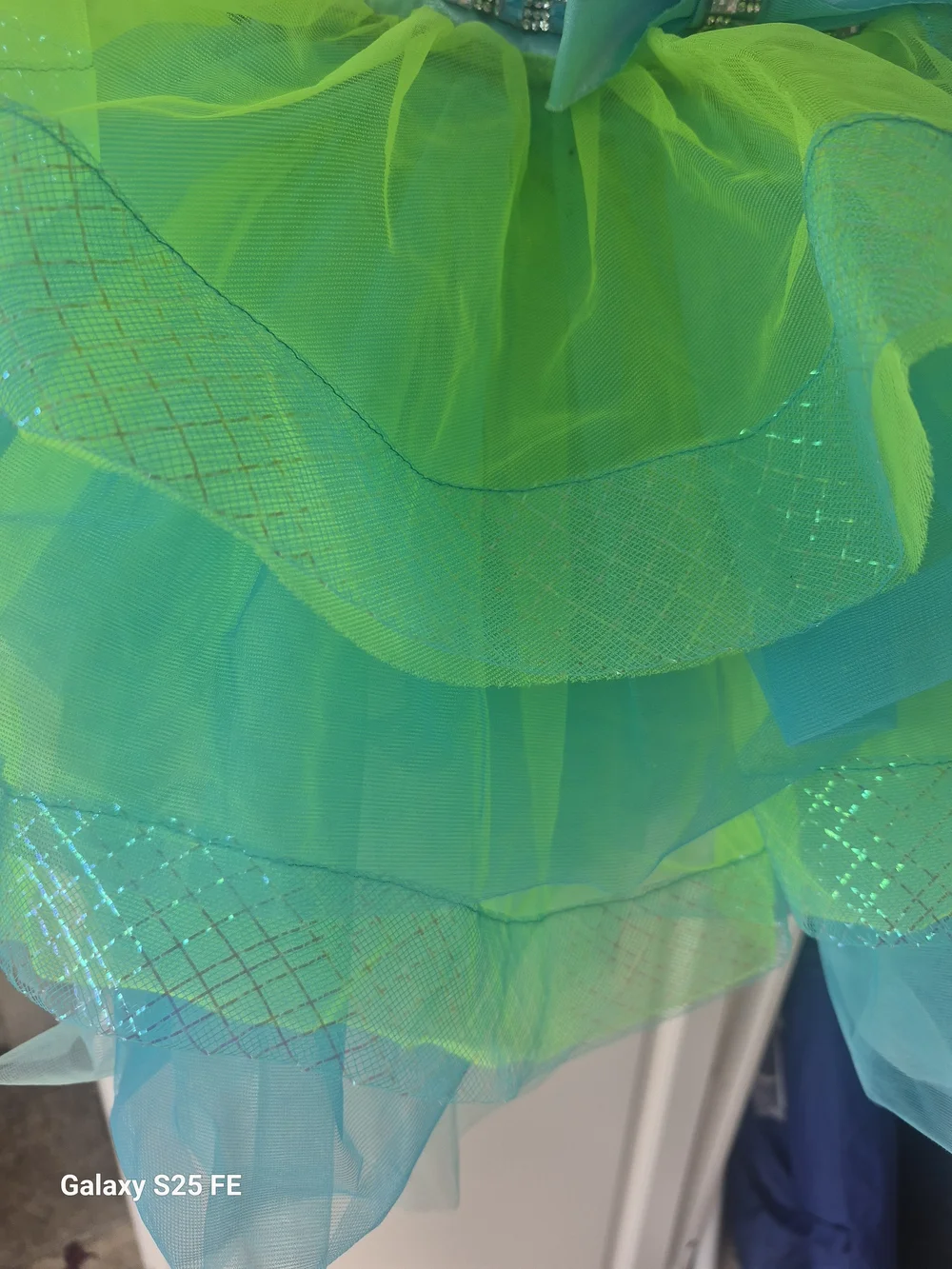 Weissman Aqua and Neon Green Sequin Tutu Dress